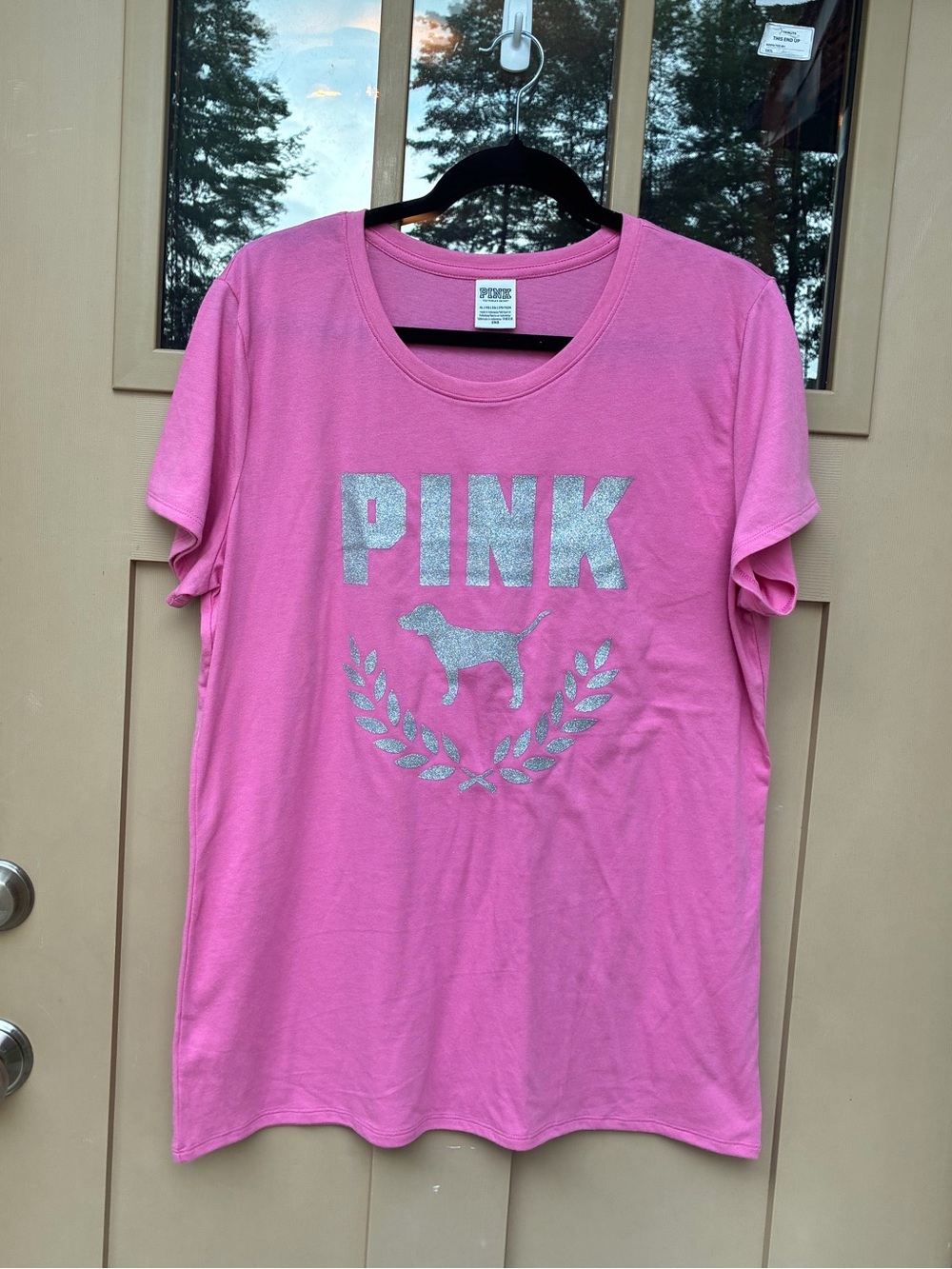 PINK Victoria's Secret Pink Tee with Silver Glitter Logo Women's XL